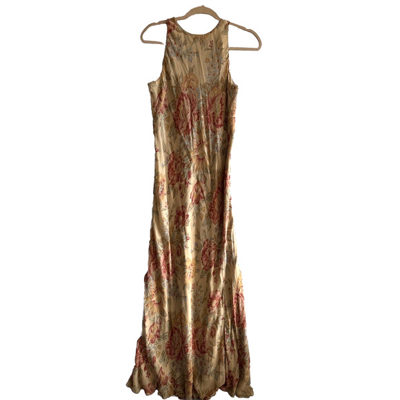Vtg Lauren Ralph Lauren Silk Maxi Dress Sz 10 Romantic Whimsigoth Floral 90s Y2K - Picture 1 of 12